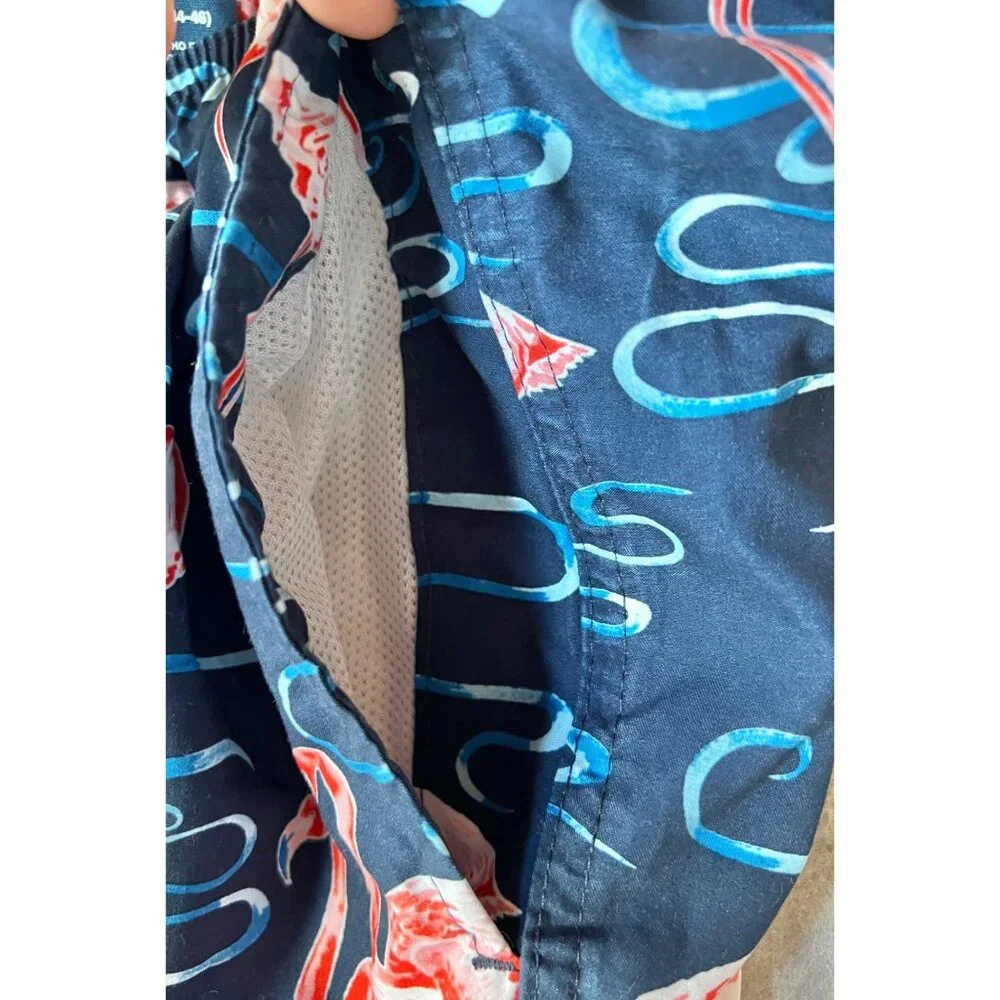 George Mens Flamingo Swim Trunks 2XL 42 - 60” waist Blues Red Pink Back Pocket